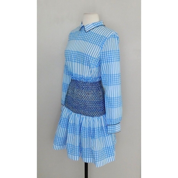NWT!! GANNI Charron Smocked Gingham Dress Ruffle Peter Pan Mini Embroidered 36 4 - Picture 7 of 16